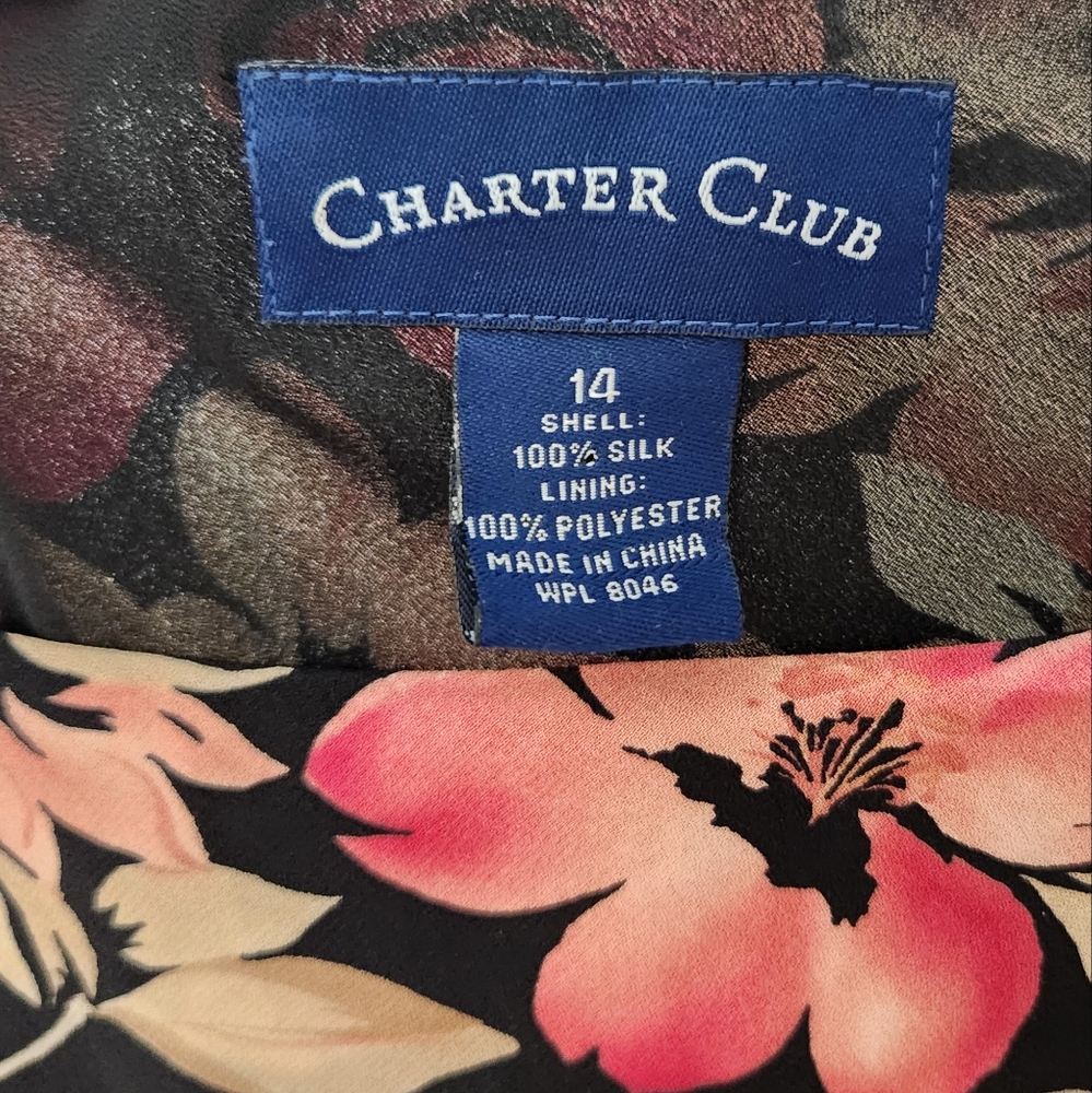 Charter Club Vintage 100% Silk Hawaiian Floral Print Maxi Dress Black 14 - Picture 5 of 6